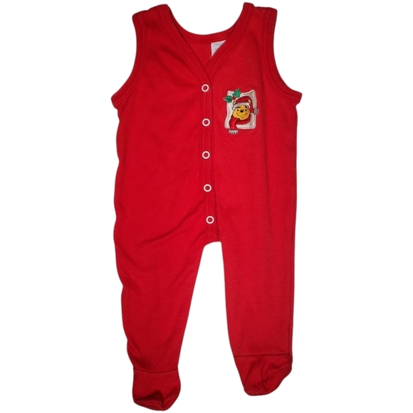 Vintage Pooh One-piece Sleeveless Footie Red Holiday Pooh Small (6 Months) - Picture 1 of 5